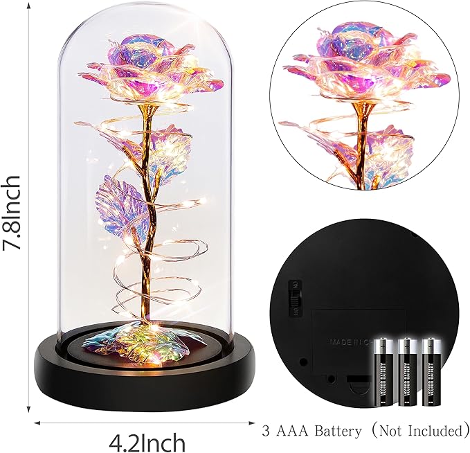 Childom Christmas Rose Gifts for Women,Birthday Gifts for Women Mom Christmas,Flowers for Delivery Prime,Colorful Light Up Rose in A Glass Dome,Anniversary Rose Gift for Her Grandma Valentines Day