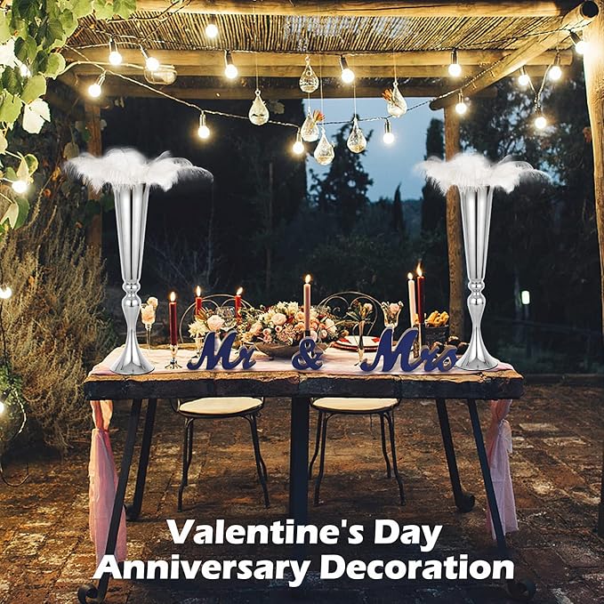 LoveCat 10pcs of Metal Trumpet Silver Vases for Table Centerpieces, Anniversary Celebration Wedding Party Dinner Table Centerpieces, Wedding Decorations, 21.9in/55.5cm Tall Minimalism Vases