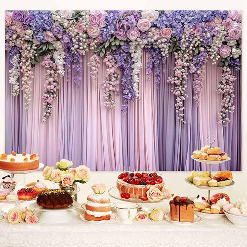 10x10ft Purple Flower Wedding Photography Backdrop Lavender Floral Wedding Bridal Photography Backdrop Anniversary Birthday Baby Shower Girl Party Banner Photo Booth Props Background Wall Decor