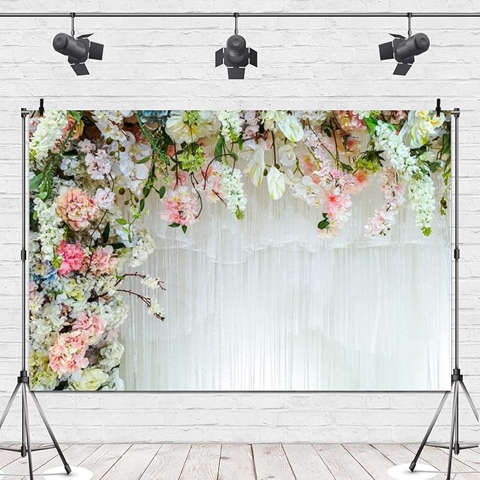 Leowefowa White Flower Wall Backdrop for Wedding Decor Romantic Pink Roses Floral Wall Photography Background for Wedding Birthday Party Banner Decorations Backdrop Photo Booth Props 10x8ft Vinyl