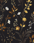 Black Floral Wallpaper Peel and Stick, Dark Gold Vintage Flower Contact Paper 17.5" x 393.7", Golden/White Botanical Wall Paper Self Adhesive Waterproof Removable for Room Cabinet Drawer Table Decor