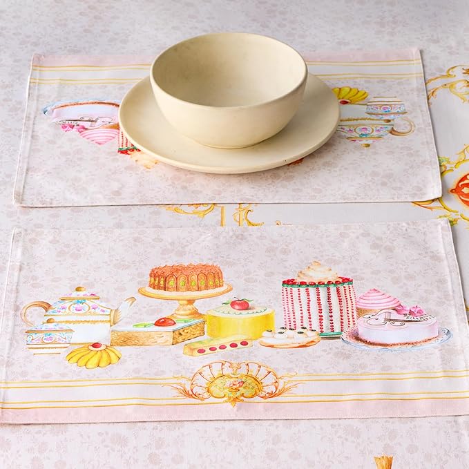 Maison d' Hermine Place Mats 100% Combed Cotton Premium (13 Inch x 19 Inch) Decorative Cloth Place Mat Washable Dinner Placemat, Dinner, Wedding & Dining, Pastries (Set of 4)
