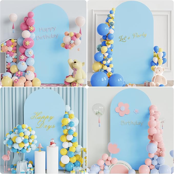 Putros 6.6ft Metal Arch Stand with Cover Dusty Blue Spandex Fitted Wedding Arch Cover and Round Top Chiara Backdrop Stand Set for Birthday Party Baby Shower Decoration