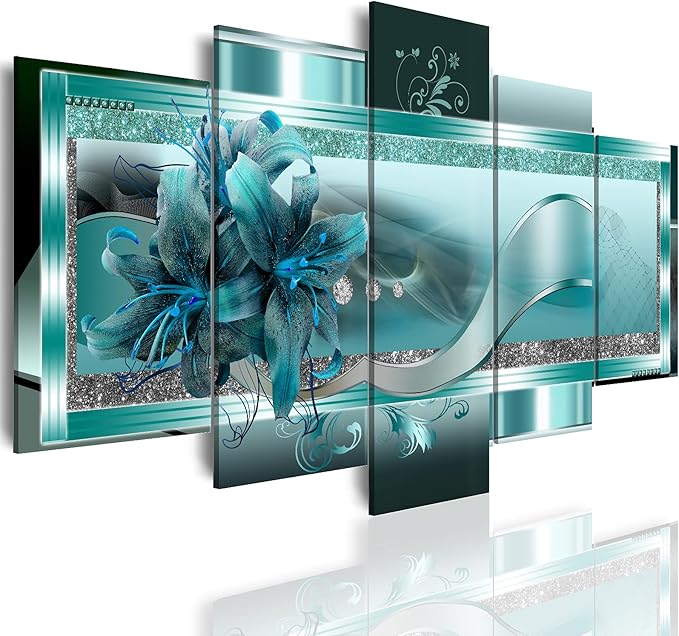 LUDUHU Turquoise Orchid Flowers Canvas Print - Abstract Green Floral Poster, Orchid Wall Art Painting Decor for Home Decoration Artwork Picture Bedroom Green Floral (A,Oversize 40x20inch)