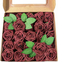 Meldel Artificial Flower 25pcs Real Touch Burgundy Rose Fake Foam Roses with Stems for DIY Wedding Bouquets Gifts Bridal Shower Faux Floral Centerpieces Arrangements Home Party Tables Decorations