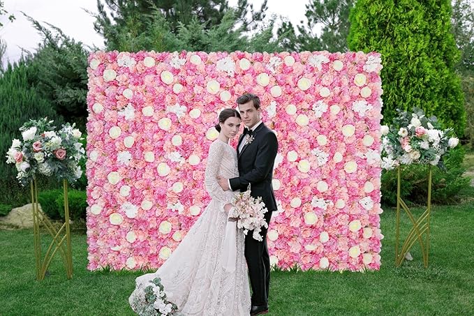 Rose Flower Wall Backdrop Panels 5ftx3.74ft Pink White Artificial Wedding Backdrop 3D Fake Floral Wall for Baby Shower Birthday Party Stage Photo Home Decor