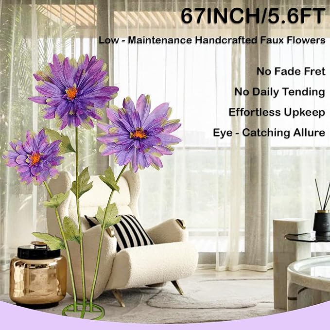 5.6 Ft Giant Daisy Flowers for Decoration,Big Artificial Fake Daisy,Large Crepe Paper Flowers for Home Decor Garden,Hotel,Office,Photography Props,Wedding,Art Gallery,Shop Window Display(Purple)