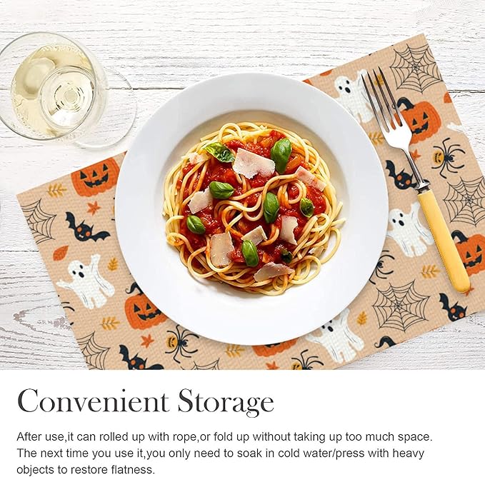 Placemats Set of 4 Halloween Waterproof Oilproof Table Mats Washable Wipeable Heat Resistant Easy to Clean for Indoor Outdoor Party Kitchen Dining Table Decoration 12 * 18in