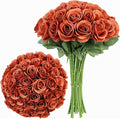 Artificial Rose 30Pcs Burnt Orange Rose Flower Artificial Flowers Flower with Long Stem Silk Roses Bouquet for Wedding Bridal Shower Party Home Decoration