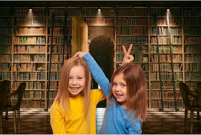 Bookshelf Backdrop Vintage Bookcase Old-Fashioned Library Room with Books Photography Background Magic Books Ancient Library for Book Theme Party Decorations Birthday Photoshoot Props 12x8ft