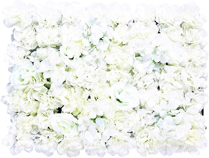 20 Pack Flowers Wall Panels Artificial Floral Wall Mat Handmade 3D Silk Rose Hydrangea Dahlia Floral Panels for Photo Background Home Party Wedding Backdrop Decoration, 24 x 16 inch (C)
