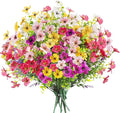 Artificial Fake Outdoor Plants Flowers for Outside Spring Summer Decoration, 12 Bundles Faux Silk Realistic UV Sun Resistant Colorful Mix Daisy Lavender for Porch Patio Window Box Yard Home Decor