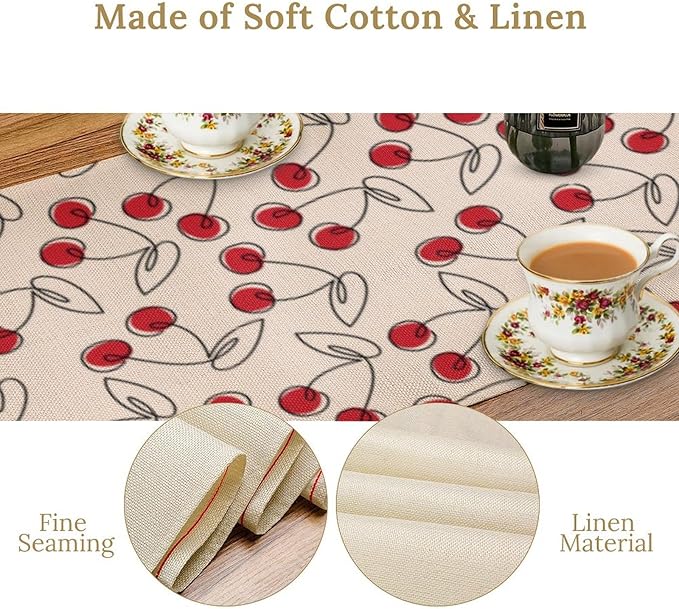 Red Cherry Table Runner,Spring Summer Fruit Tropical Birthday Party Decorations Dining Room Home Kitchen Table Decor 13 x 90Inches