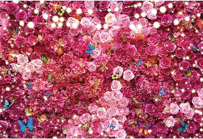 12x10ft Pink Red Rose Wall Background Flowers Photography Backdrop Girls Princess Birthday Baby Shower Wedding Cake Table Decoration Banner