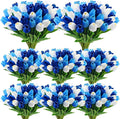 Janinka 100pcs Artificial Tulip Flowers Fake PU Tulips Faux Latex Bouquet Flower Centerpieces Arrangement Floral for Mother Day Wedding Spring Decorations (White,Light Blue,Royal Blue)