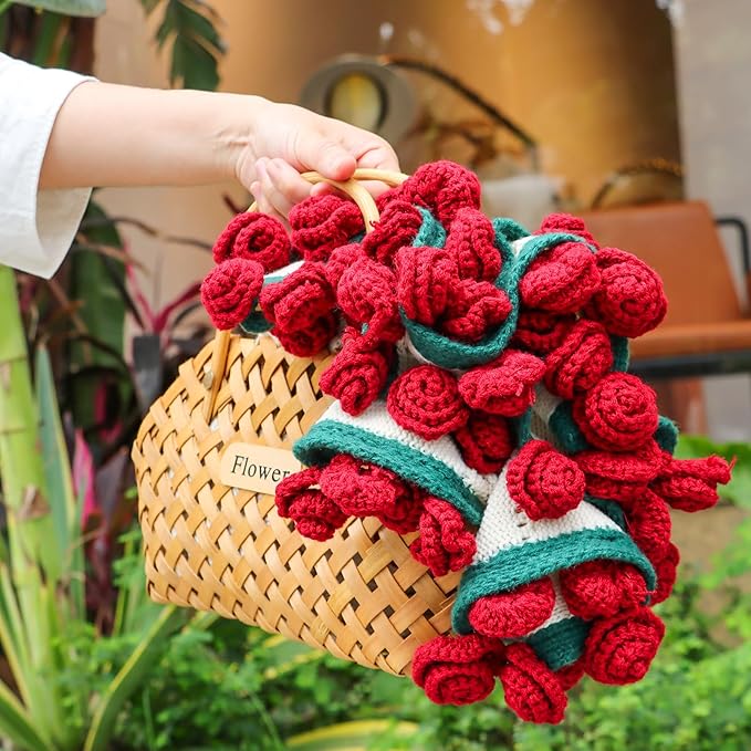 cagulax Rose Crochet Flowers Bouquet Blanket-Birthday Gifts for Mom Sister-Gifts for Couples-Anniversary Wedding Birthday-Romantic Rose Flower Bouquet-Knitted Throw Blankets Home Decor 63 Inches