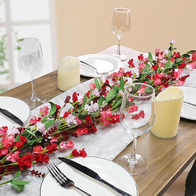 Artgar Flower Garland 6Ft Spring/Summer Garland Floral Garlands for Mantle All Year Round Paper Garlands Decor for Indoor Outdoor Home Wedding Arch Porch Staircase Backdrop Year Round Decor (Red Pink)