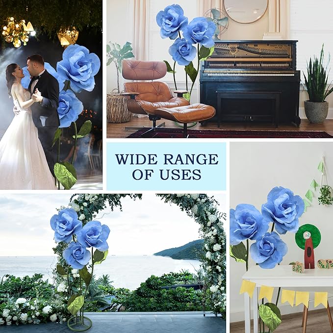 3pc Wedding Decorations for Reception, Giant Flowers for Decoration,Standing Huge Paper Flower, for Outdoor Garden Party Ceremony Reception Photography Props (Blue)