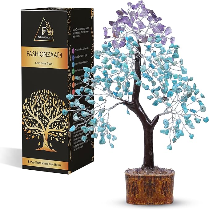 FASHIONZAADI Amethyst and Turquoise Crystal Tree of Life - Crystal Decor - Spiritual Gifts - Crystals Gifts for Women - Gemstones and Crystals