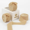 MEEDEE Beige Chiffon Ribbon 1 Inch Fringe Ribbons Cream Chiffon Silk Frayed Edge Ribbon Thin Chiffon Ribbons for Crafts, Gift Wrapping, Wedding Invitation (3 Rolls 21 Yards)