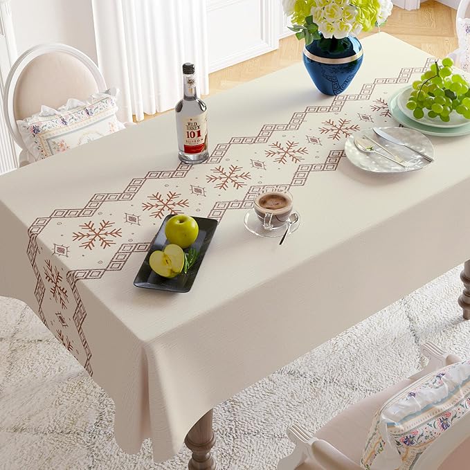 Rectangle Table Cloth,100% Waterproof Tablecloth Oil Proof Spill Proof Vinyl Table Cloth, Wipe Clean Plastic Table Cover for Dining, Camping, Indoor and Outdoor 54" x 78",Snowflake