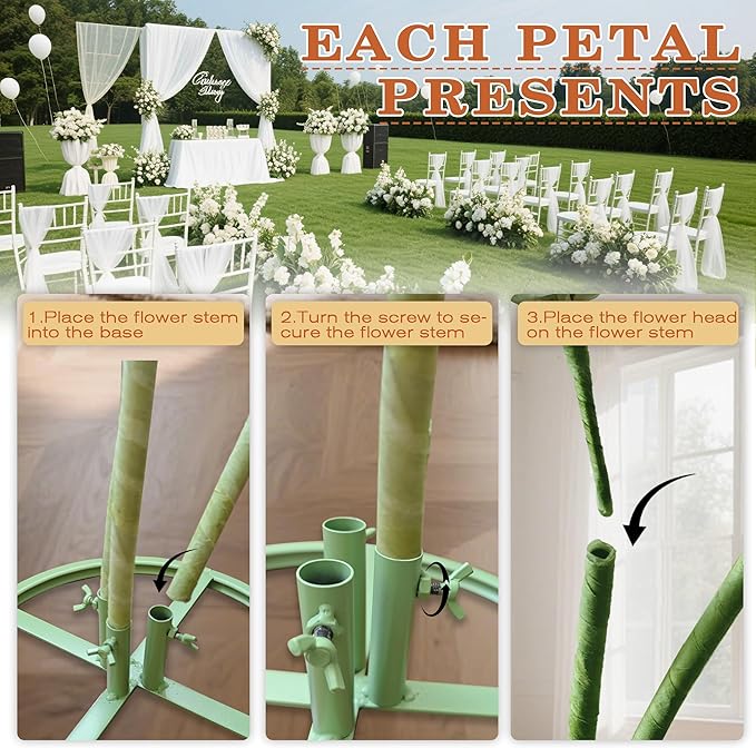 Giant Flowers for Decoration, 3pc Wedding Reception Essential Decoration, Big Artificial Flower with Stems and Stands for Birthday Ceremony Party Event Mall Window Display Decorations (Orange)