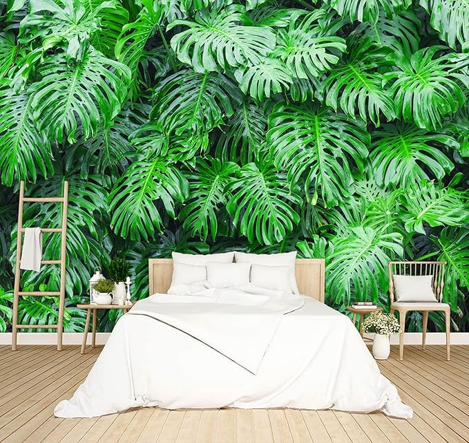 Tropical Botanical 3D Wallpaper Bedroom Green Leaf Plant Monstera murals Aesthetic Room Decor Living Room tv Background Large Wall Mural - 183"x120" Not Peel and Stick