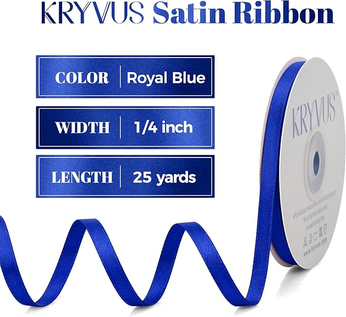 Royal Blue Satin Ribbon, Double Faced 1/4 Inch X 25 Yards Royal Blue Ribbon, Premium Satin Ribbon for Gift Wrapping, Crafts, Hair Bow Making, Sewing, Flower Bouquet, Wedding Party Decor