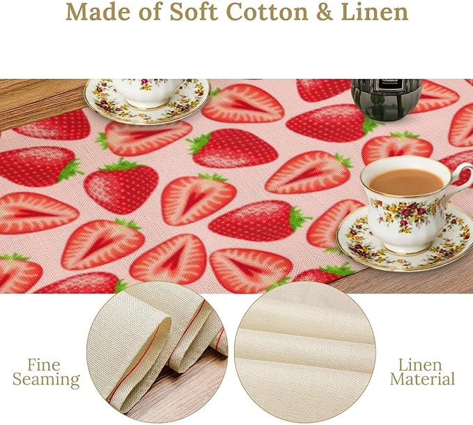 Strawberry Table Runner, Spring Summer Fruit Birthday Party Decorations Dining Room Home Kitchen Table Decor 13 x 108In