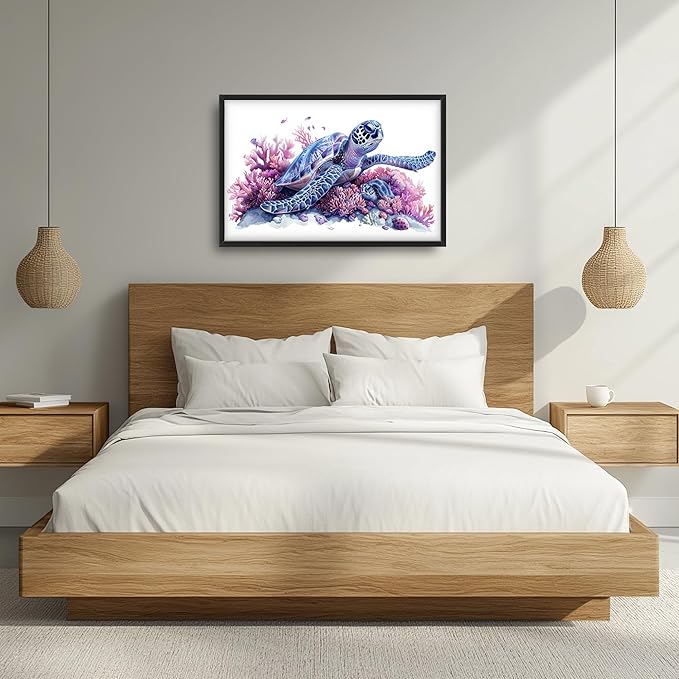 Framed Large Pictures Wall Art for Living Room, Sea Turtle Coral Oversized Wall Decor Ocean Animal Canvas Print Painting Modern Extra Large Framed Artwork for Bedroom Office 36"x24"