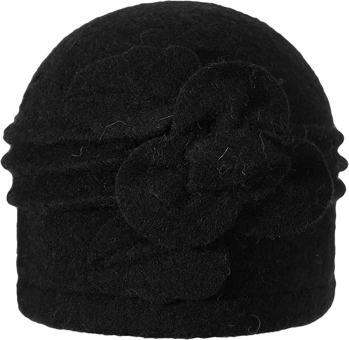ZLYC Women Wool Cloche Bucket Hat 1920s Vintage Dress Winter Hats with Flower Accent