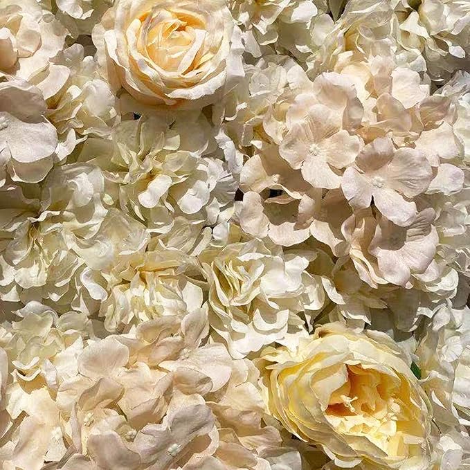 6 Pack Artificial Flower Wall Panels 24" x 16" Flower Wall Panel Wall Backdrop Faux Hydrangea and Rose Flower Backdrop Panels for Flower Wall Decor Wedding Party Event Decoration (6 PCS, Khaki)