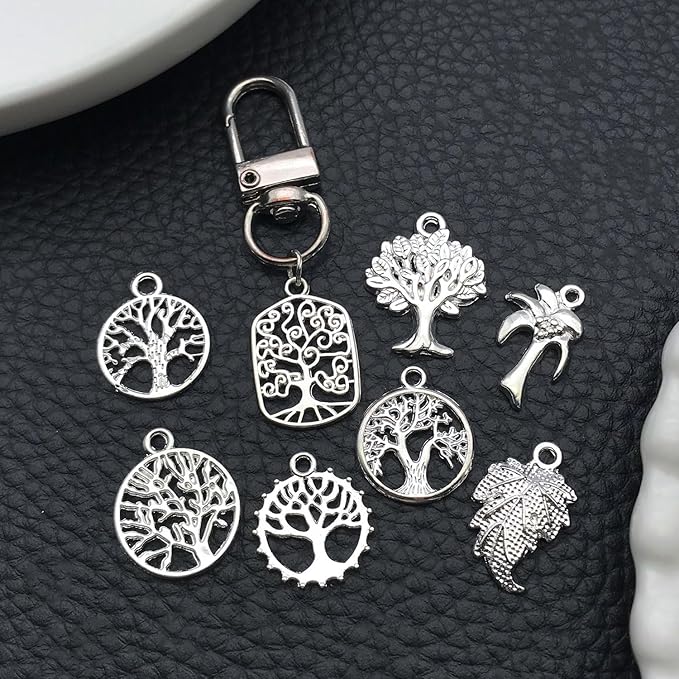 WOCRAFT 60pcs Bright Silver Tree Leaf Charms Bracelet Charms for Jewelry Making Sets DIY Necklace Bracelet Keychain Crafting Charms Kit Craft Supplies (SN891)