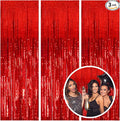 3 Pack Red Party Backdrop Tinsel Streamers Christmas Decorations Foil Fringe Backdrop Curtains Carnival Casino Theme Birthday New Year Holiday Celebration Bachelorette Party Decorations Supplies