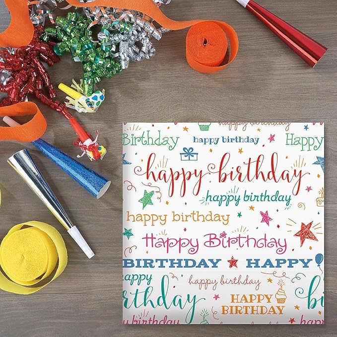 Current Happy Birthday Script Jumbo Rolled Gift Wrap - Premium Semi-Gloss 23-Inch x 32-Foot Wrapping Paper Roll, 61 Square Feet Total