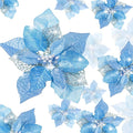 Boao 24 Pieces Christmas Artificial Glitter Poinsettia Flowers Xmas Flowers Wedding Christmas Tree New Year Ornaments(Blue)