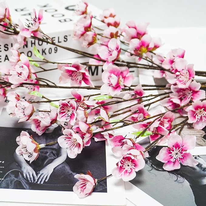 4pcs Artificial Cherry Blossom Flowers 28‘’ Tall Silk Cherry Blossom Branches Faux Pink Peach Stems for Wedding Home Garden Vase Decor