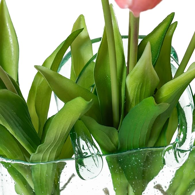 15pcs Artificial Tulips Flowers, Real Touch Latex Bouquet, Fake Tulips for Office Wedding Party Home Kitchen Garden Decoration-B Coral Pink