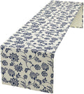 Boho Floral Table Runner, Navy Blue Paisley Flower Traditional Porcelain Vintage Decor Table Runner for Kitchen Dining Party, 13x60 Inch