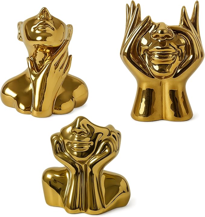 Face Vase Unique Ceramic Vase for Room,Office,Home Decor,Gold,Set