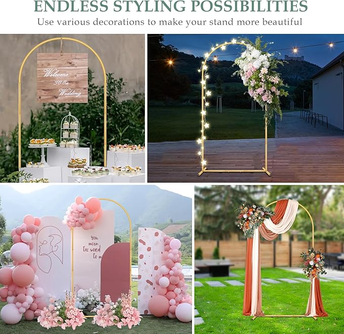 6.6FT Metal Wedding Arch Backdrop Stand for Parties, Gold Balloon Arch kit Stand for Baby Shower Gender Reveal Ceremony Birthday Anniversary Bridal Graduation Party Event Decoration