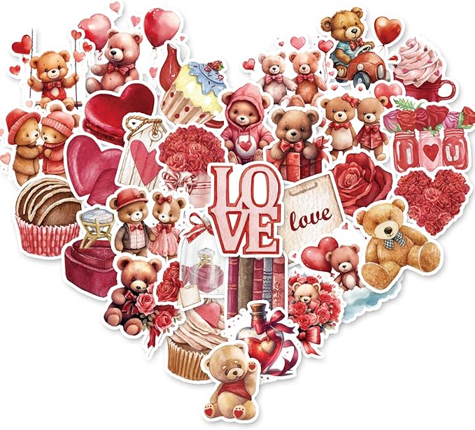 100 Pcs Valentine's Day Stickers for DIY Scrapbook Decorative, Love Stickers Heart Stickers for Laptop Water Bottle Couple Daily Planner, Photo Album Card