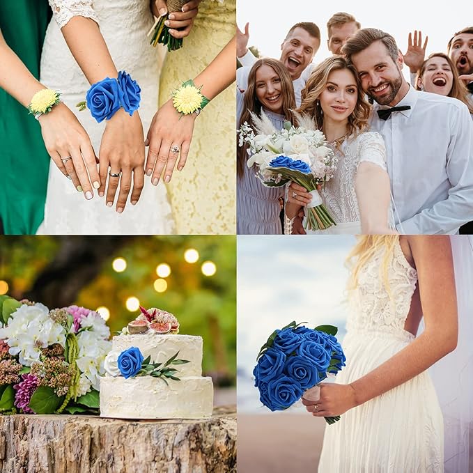 JOYLEX Artificial Flowers Realistic Roses, 50pcs Real Looking Fake Roses with Stem for DIY Wedding Bouquets Centerpieces Bridal Shower Party Home Romantic Decorations (Regular 3" - 50pcs, Blue)
