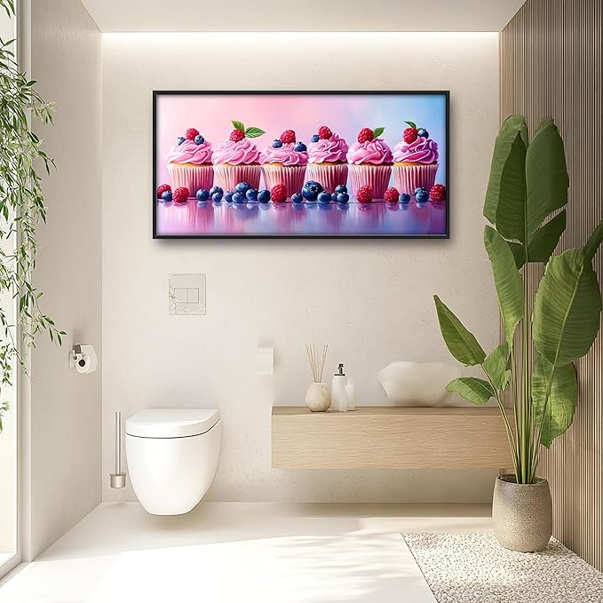Pink Dessert Large Wall Art Framed Wall Decor for Living Room Cupcakes Pictures Oversized Canvas Print Painting Modern Extra Large Framed Artwork for Bedroom Office Home Decor 60"x30"