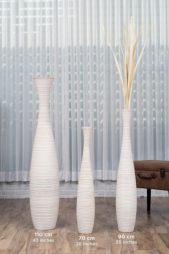 Leewadee Large White Home Decor Floor Vase - Wooden 41 inch Tall Farmhouse Decor Flower Holder for Fake Plant and Pampas Grass