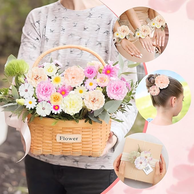 210 Pcs Mini Silk Flower Heads Small Fake Rose Daisy Faux Flowers Bulk for Crafts Artificial Loose Fabric Flowers Heads Sunflower Bulk for Wedding Hair Cap Dresses Decorations (Light Colors Mixed)