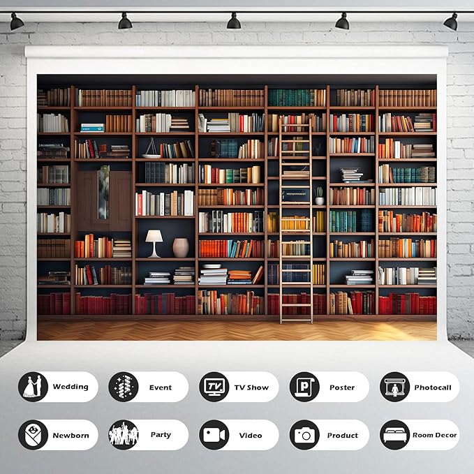 Bookshelf Photography Background School Library Bookcase Backdrop Conference Online Office Backgrounds Webcam Zoom Meeting Decor Backdrops Portrait Photo Video Studio Office Decor 9x6ft