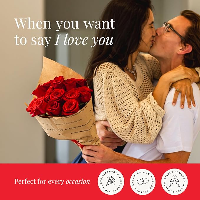 BloomsyBox - Red Roses - 24 Long Stems, Long Lasting, Hand-Tied in Eco-friendly, Vase Not Included, Fresh Flowers for Delivery – Gift for Birthday, Anniversary, Get Well, Congratulations, Wedding
