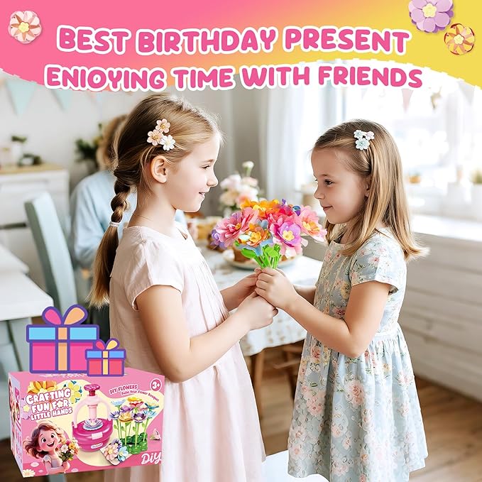 Einailvk Kids Craft Kits, Arts and Crafts for Kid 4-6, Fabric Flower Bouquets Toys, DIY Flower Making Kit for Kids 4 5 6 7 8 9 10 11 12 Year Old Girl Birthday Christmas Gift