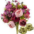 FiveSeasonStuff Mystic Blush Silk Peony & Hydrangea Bouquet with 2 Gold Taper Candle Holders; Vintage-Inspired Artificial Flowers for Weddings & Home Decor